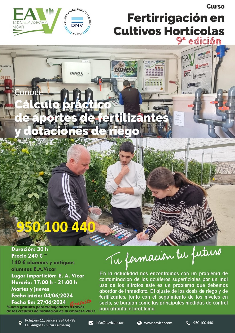 La Escuela Agraria de Vícar programa nuevas ediciones de los cursos de fertirrigación de cultivos y de manejo de carretillas