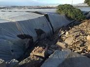 El agua volvió a entrar en los invernaderos y en esta instantánea se muestra un muro derrumbado sobre un invernadero en la zona norte de Sª Mª del Águila, paraje conocido como Los Canarios