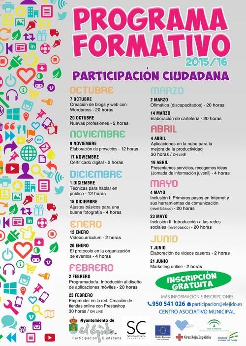 Casi una veintena de cursos y talleres formativos gratuitos conforman el Programa Formativo 2015-16 de Participación Ciudadana