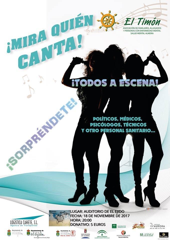 Este sábado 18 de Noviembre, a las 20:00 horas, se celebrará en el Auditorio de El Ejido, la esperada Gala ¡Mira quién canta! , a favor de la Asociación El Timón