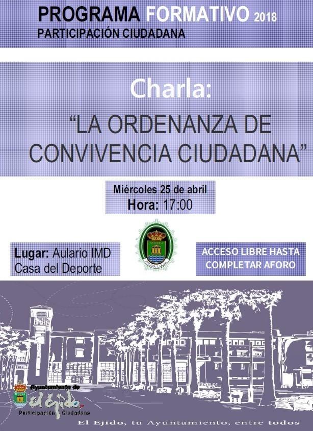 El Ayuntamiento de El Ejido promueve el contenido de 'La ordenanza de Convivencia Ciudadana' a través de una  charla el 25 de abril