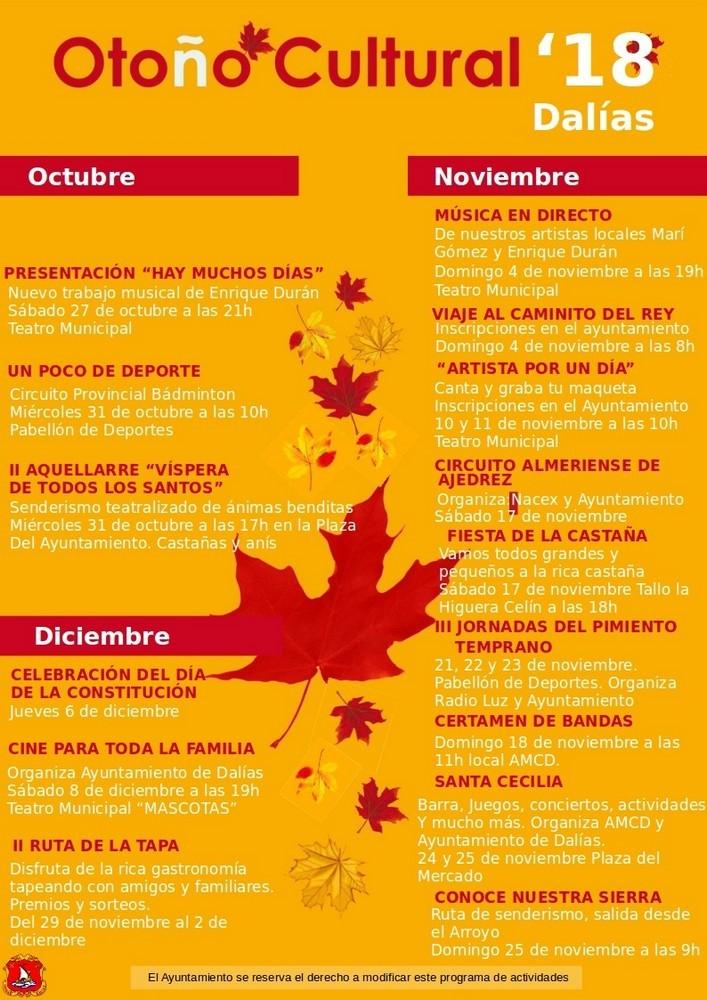 La concejalía de Cultura del Ayuntamiento de Dalías ofrece una Programación Cultural de Otoño repleta de iniciativa