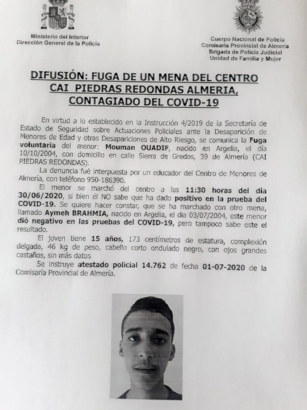 Fugado un menor contagiado por COVID-19 del Centro CAI Piedras Redondas de Almería