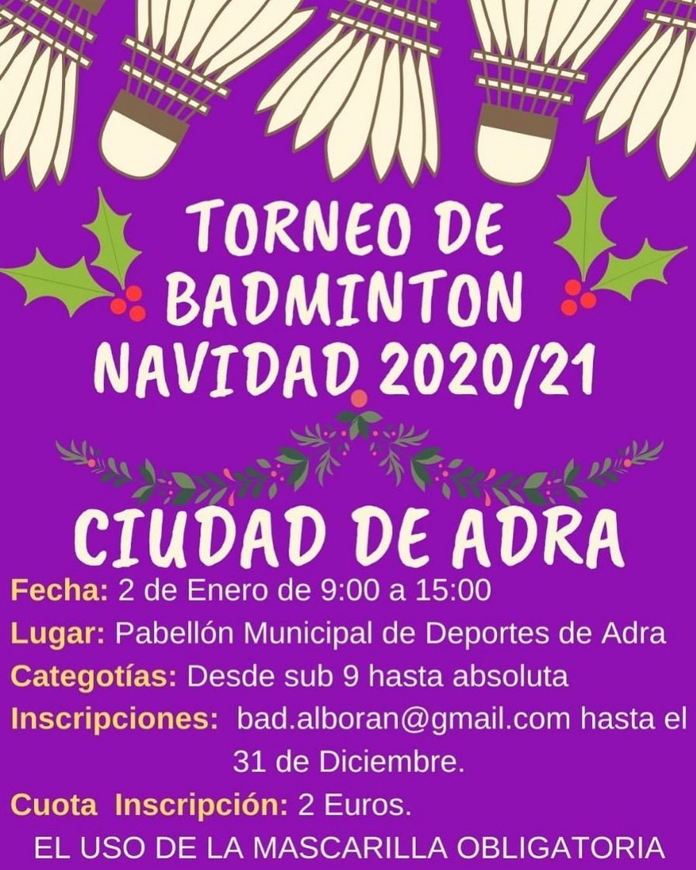 El municipio acoge el torneo navideño de bádminton ‘Ciudad de Adra’