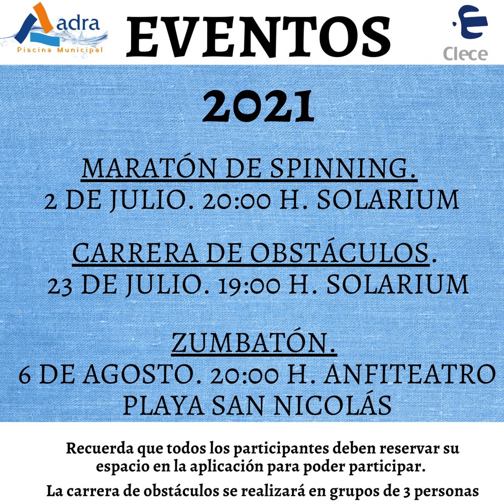 Una maratón de spinning, la II Carrera de obstáculos y un ‘zumbatón’ para dinamizar la Piscina Municipal de Adra