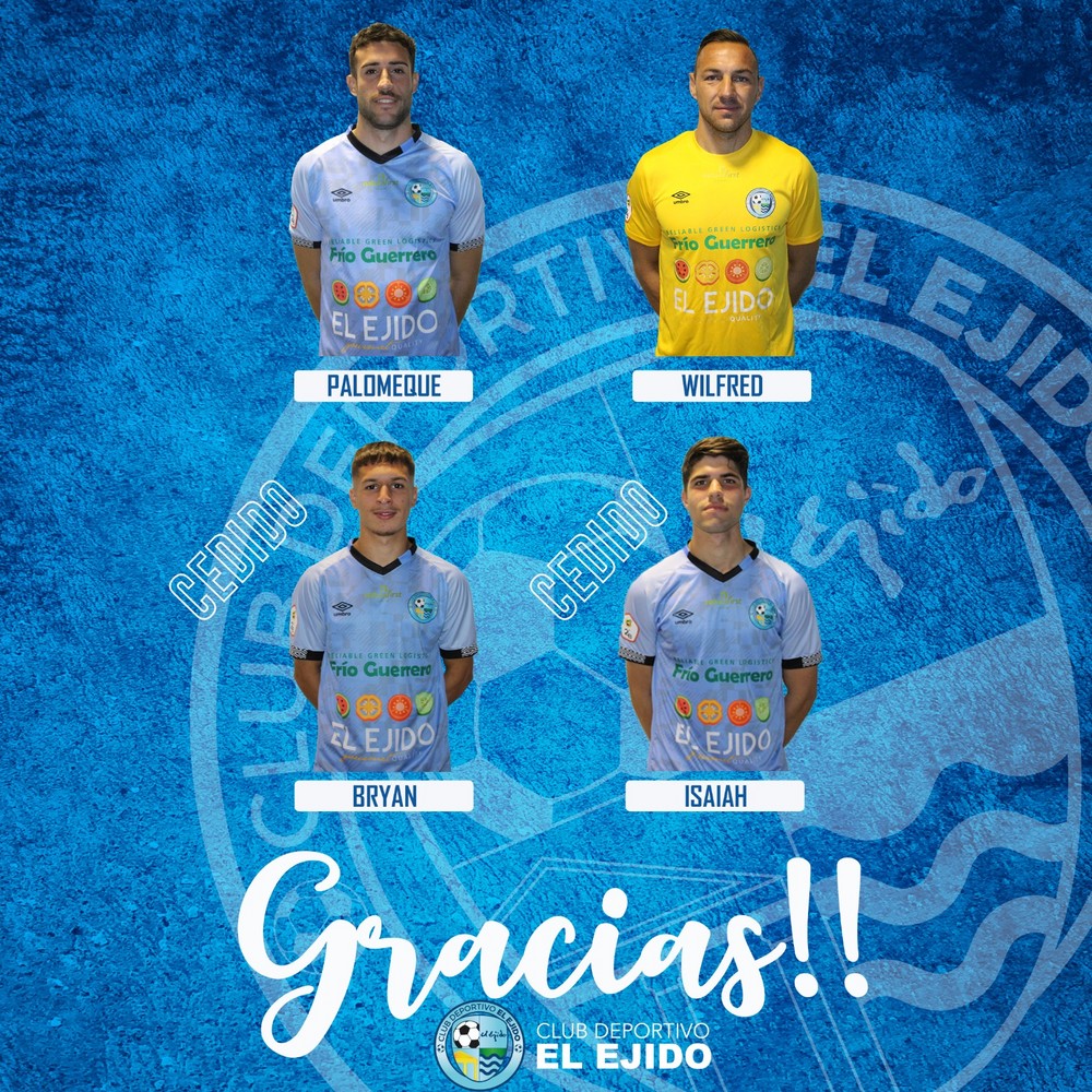 Rubén Palomeque y Wilfred dejan el CD El Ejido y los cedidos Bryan Zaragoza e Isaiah vuelven a sus respectivos equipos