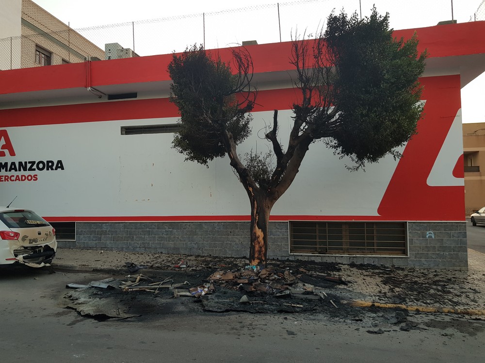 El incendio de contededores en Santa María del Águila afecta a un vehículo