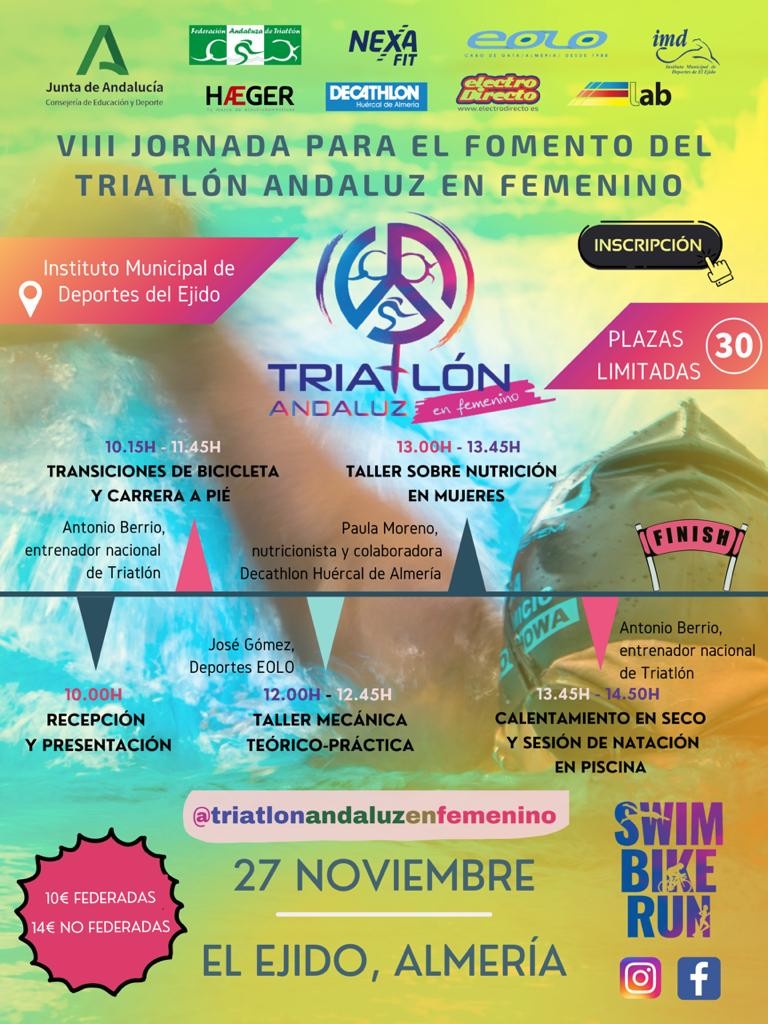 El Ejido será sede de las VIII Jornadas para el ‘Fomento del Triatlón Andaluz en Femenino’ el próximo 27 de noviembre
