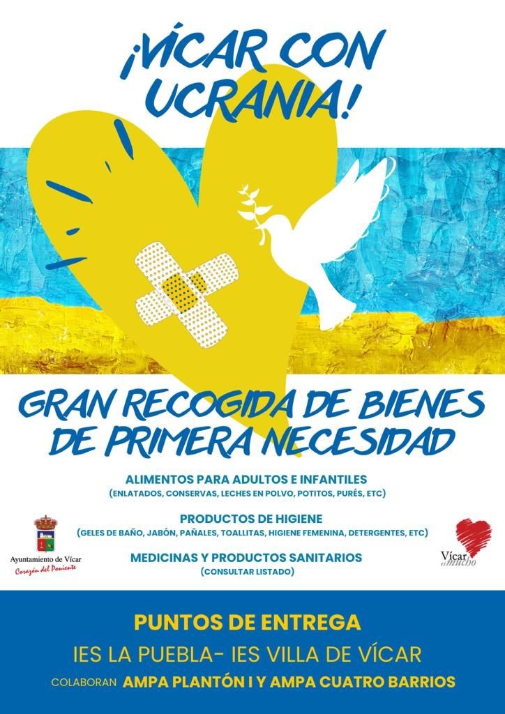 Vícar inicia una campaña de recogida de productos de primera necesidad para el pueblo ucraniano