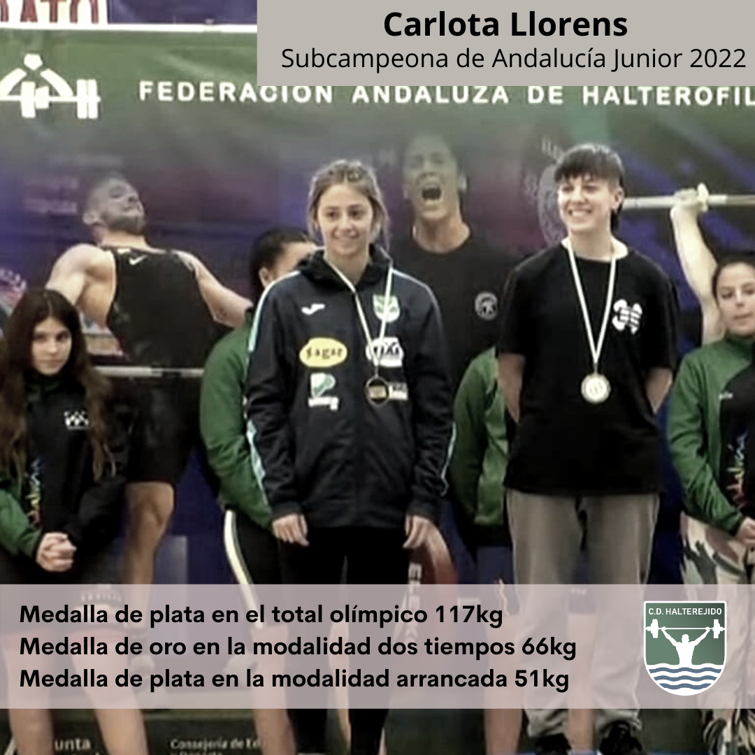 Carlota Llorens, del CD Halterejido, subcampeona de Andalucía junior de halterofilia
