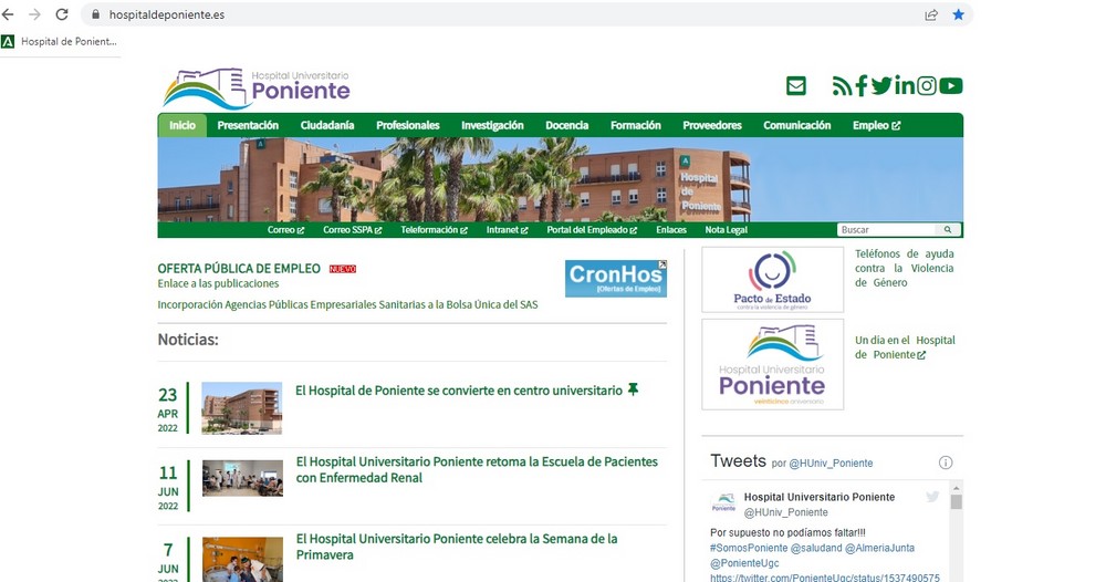 El Hospital Universitario Poniente actualiza el dominio y los contenidos de su página web