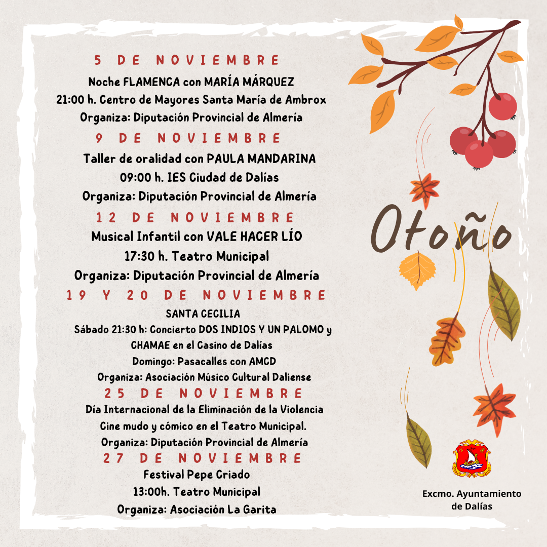 La programación cultural de otoño de Dalías contará con actividades de gran nivel para todos los públicos