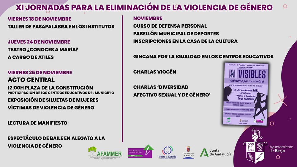 Berja organiza las XI Jornadas para la eliminación de la violencia de género