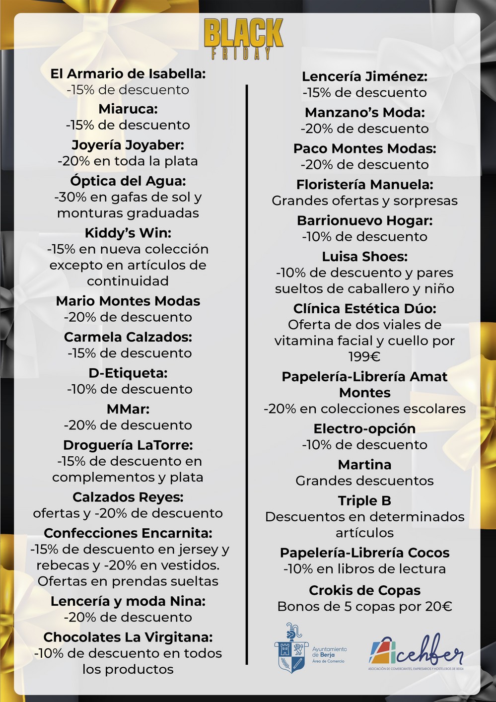 El Black Friday de Berja sorteará 600 euros entre los clientes que realicen sus compras este viernes