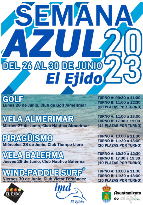  Abierto el plazo de inscripción para participar en la ‘Semana Azul 2023’ del IMD que acerca la práctica de los deportes náuticos y el golf a los niños
