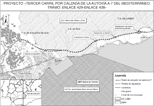 El Ministerio obtiene Declaración de Impacto Ambiental favorable al proyecto de construcción de un tercer carril en la autovía A-7 entre Roquetas y Almería
