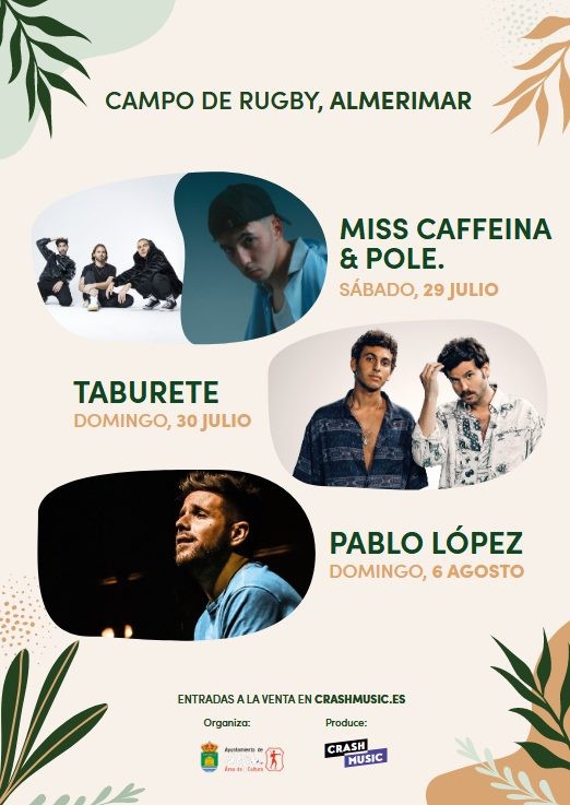 El Campo de Rugby de Almerimar se ‘inundará’ de la mejor música con los conciertos de Pole, Miss Caffeína, Taburete y Pablo López