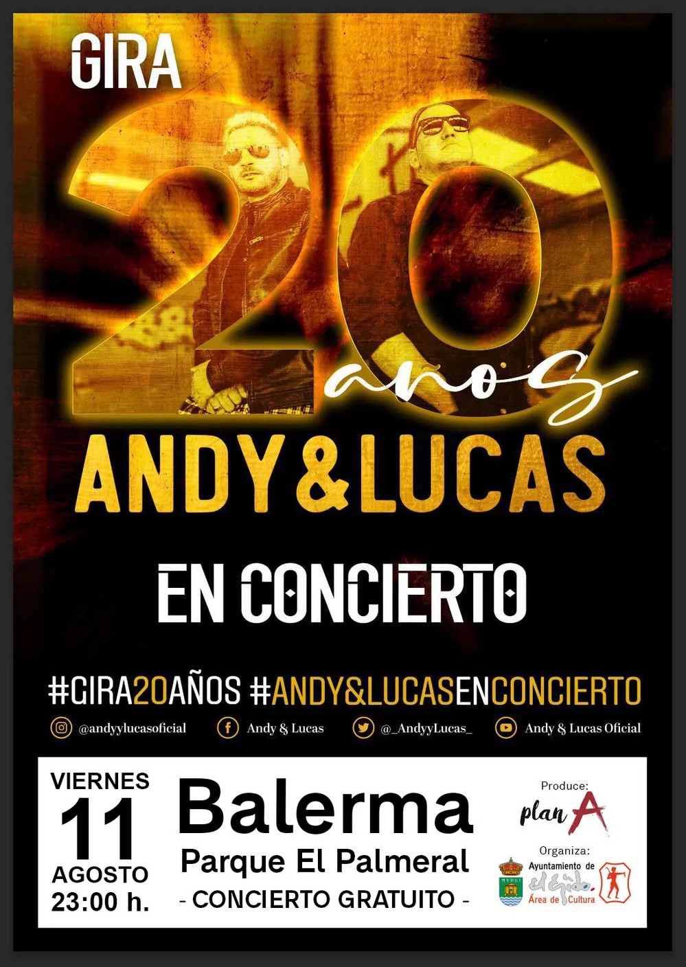 El dúo ‘Andy y Lucas’ actuará gratis este viernes en el Parque El Palmeral de Balerma con su gira ‘20 años’