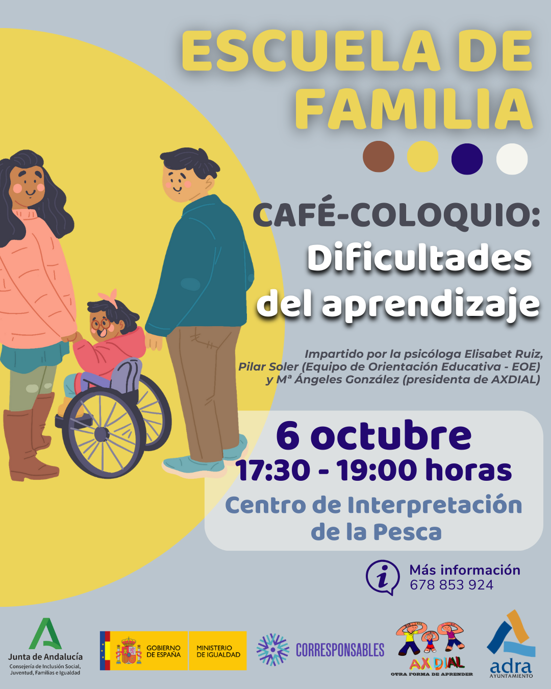 Adra celebra el 6 de octubre el café-coloquio ‘Dificultades del aprendizaje’ de la Escuela de Familia
