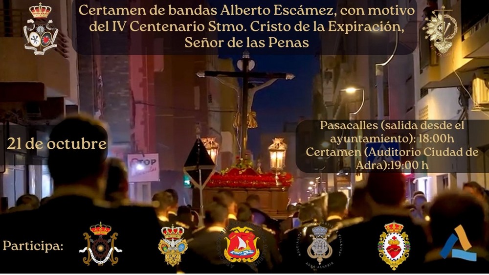 El certamen de bandas ‘Alberto Escámez’, congrega a cinco bandas excepcionales en Adra el próximo sábado