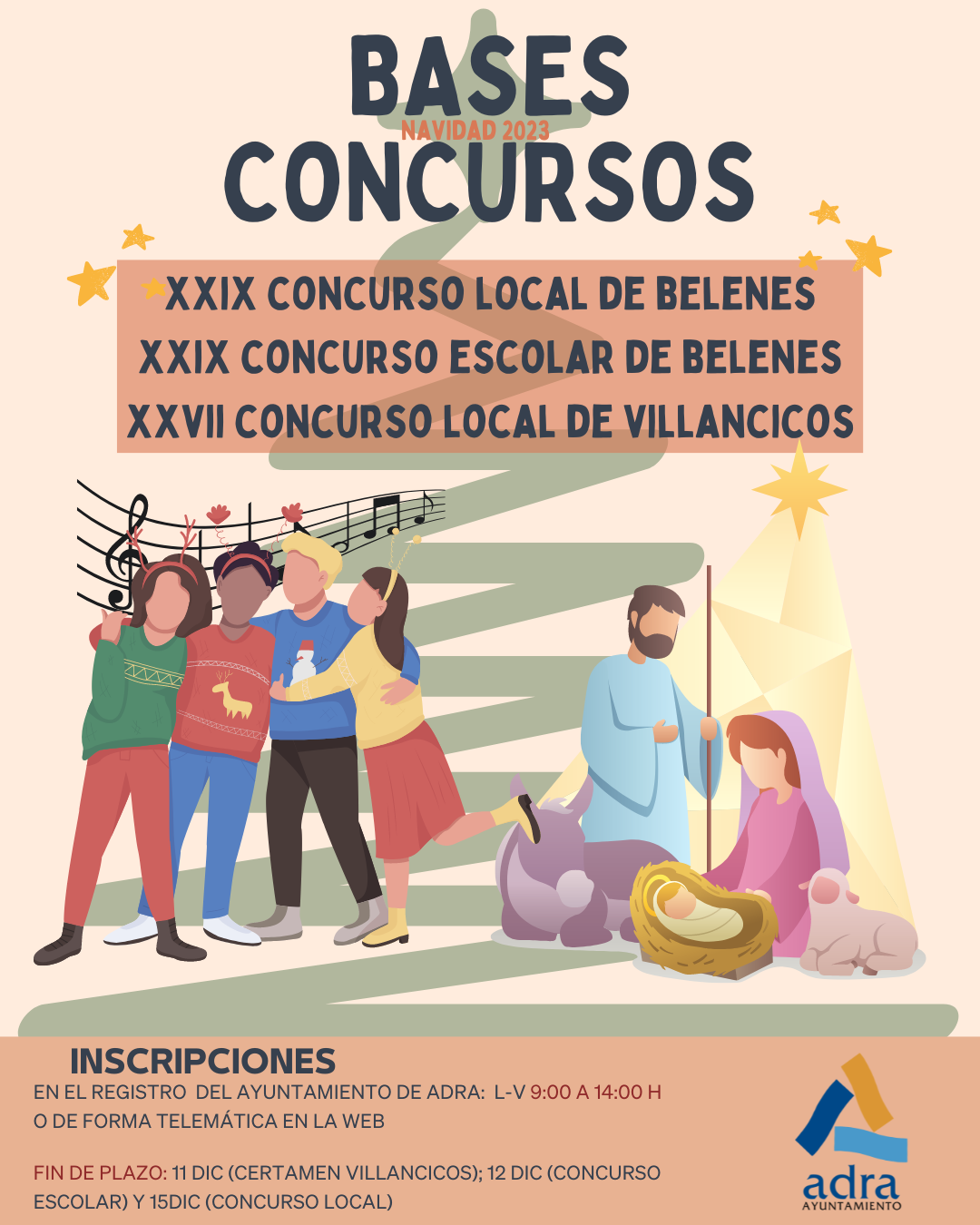 El Ayuntamiento de Adra publica las bases de los concursos local y escolar de belenes y  del certamen de villancicos