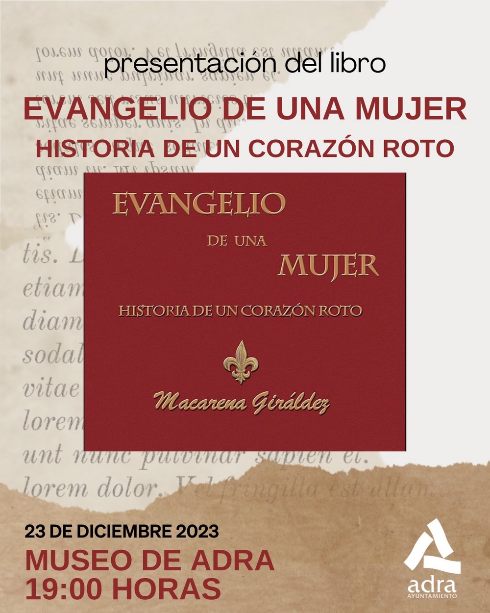 Macarena Giráldez elige Adra para presentar su nuevo libro ‘Evangelio de una Mujer’ este viernes, 23 de diciembre