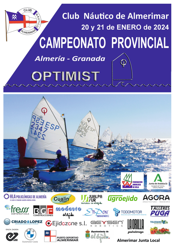 Almerimar acogerá los días 20 y 21 de enero el Campeonato Provincial de clase Optimist de Vela