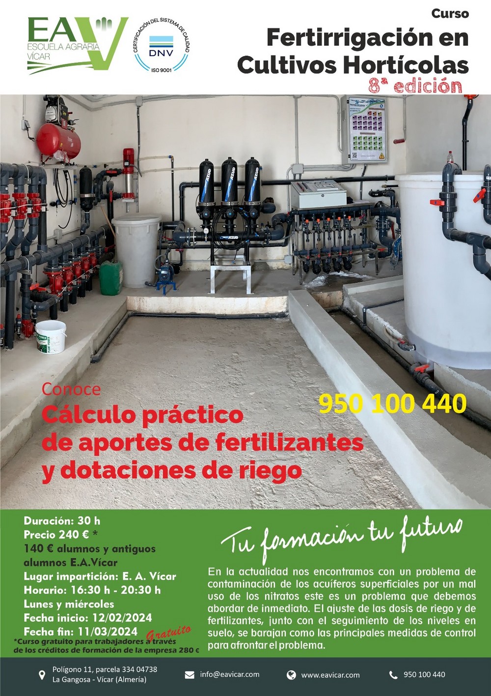 La Escuela Agraria de Vícar programa una nueva edición del curso de fertirrigación de cultivos
