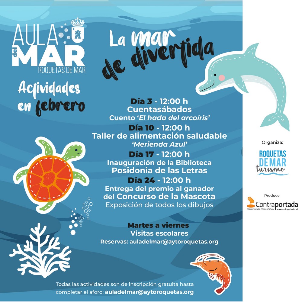 Cuentacuentos, taller de merienda saludable, la apertura de la biblioteca ‘Posidonia de las Letras’ y nueva mascota, para febrero en el Aula del Mar