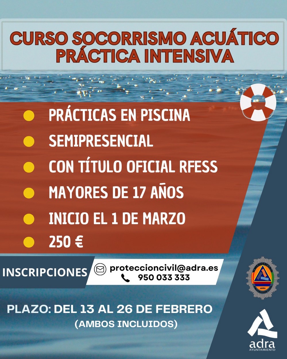 Abiertas las inscripciones al curso de Socorrismo Acuático en Adra