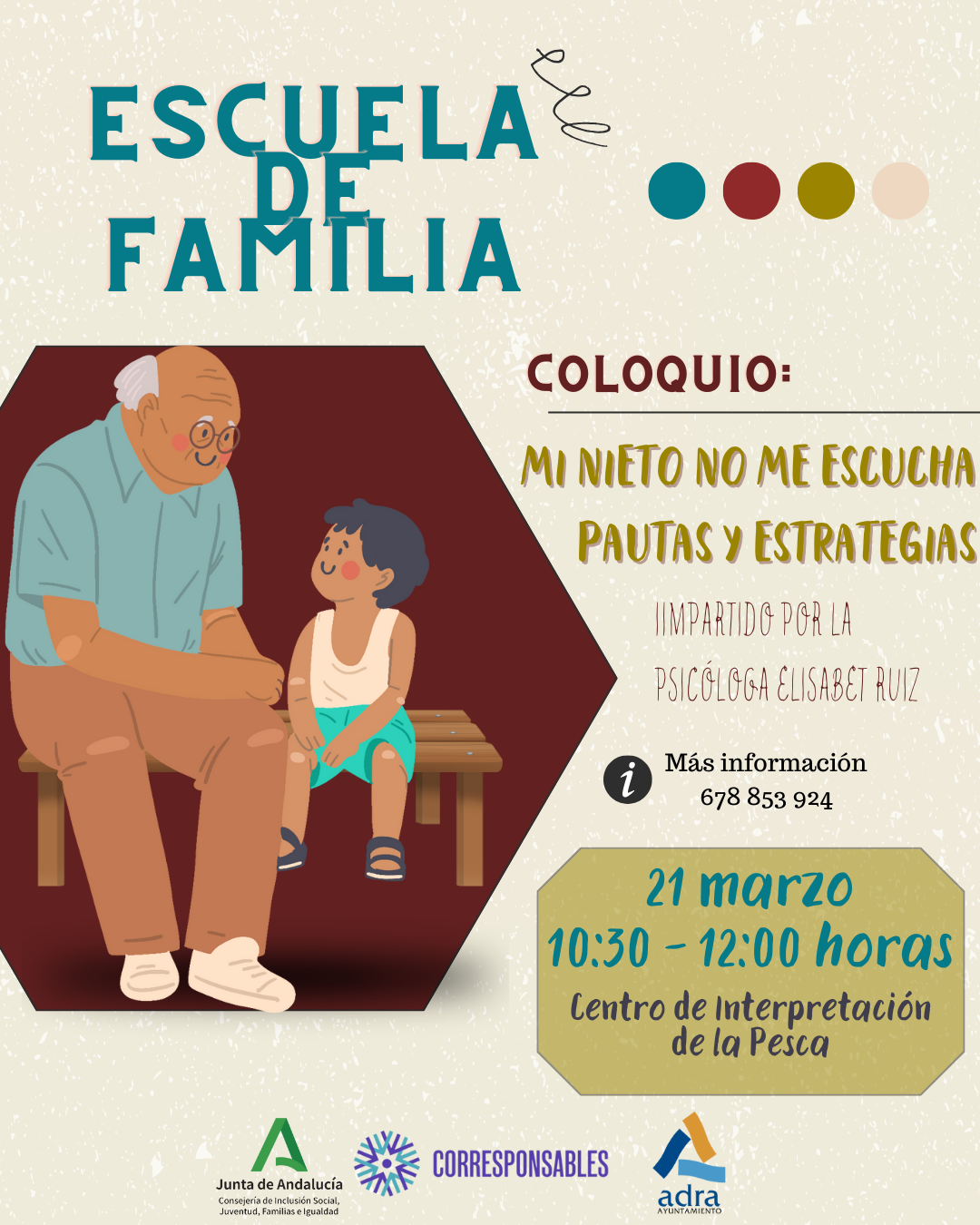 La Escuela de Familia de Adra continúa el 21 de marzo con pautas y estrategias para los abuelos y abuelas