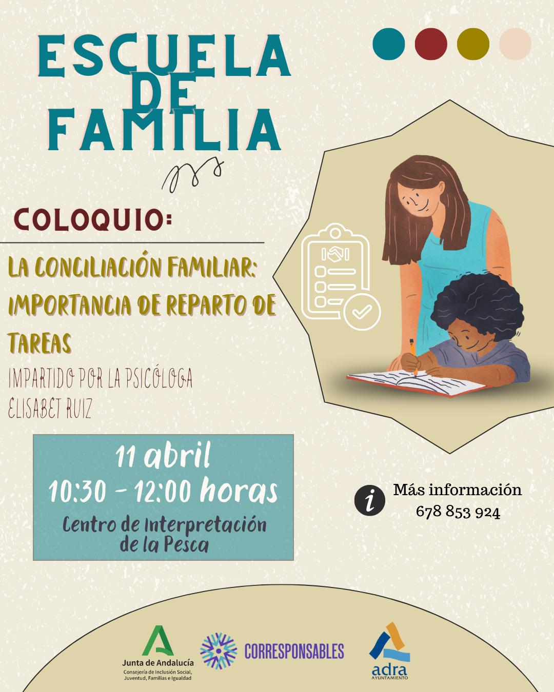 La Escuela de Familia de Adra acoge el 11 de abril ‘La conciliación familiar: importancia del reparto de tareas’