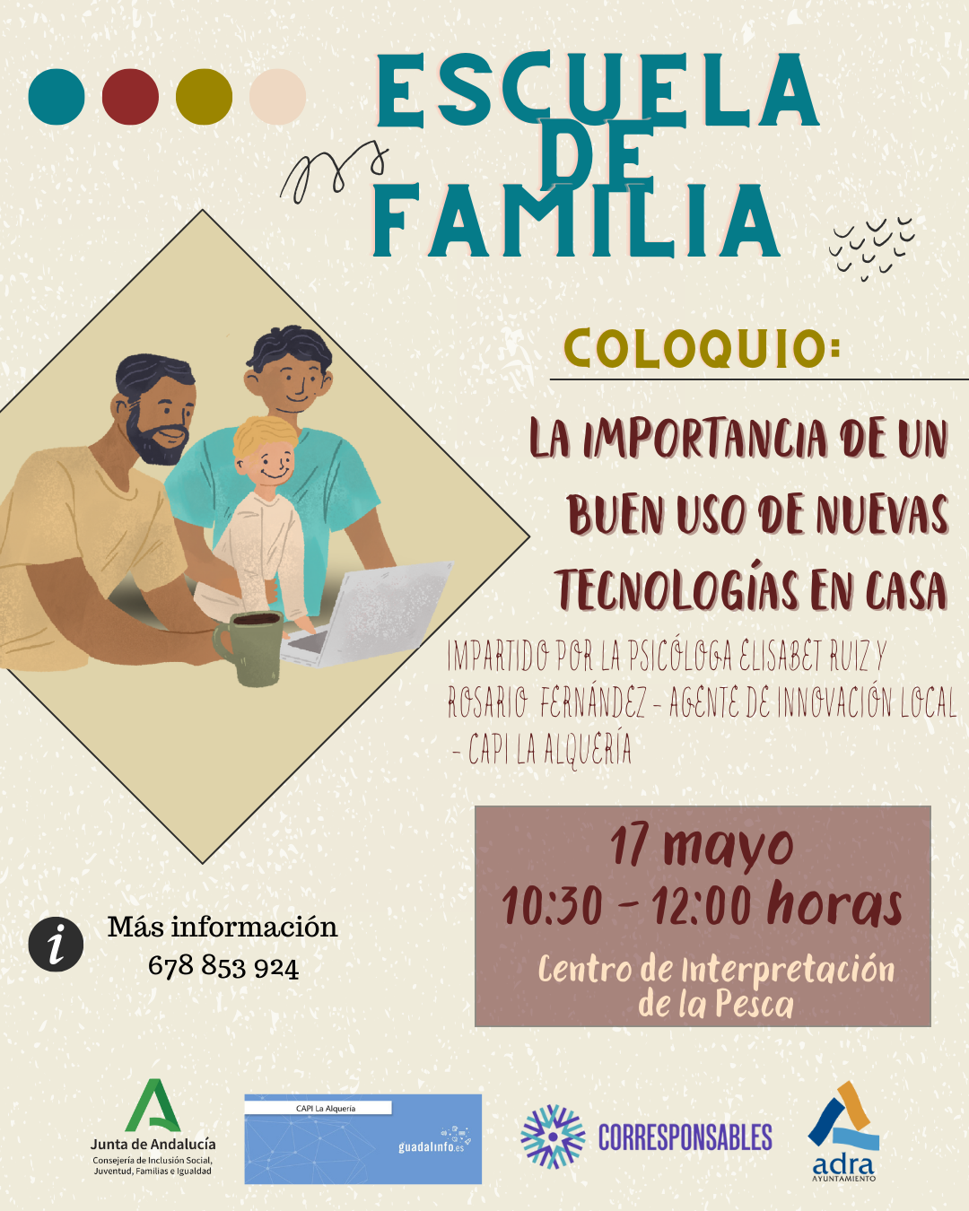 La Escuela de Familia de Adra celebra el 17 de mayo un coloquio sobre el buen uso de las nuevas tecnologías