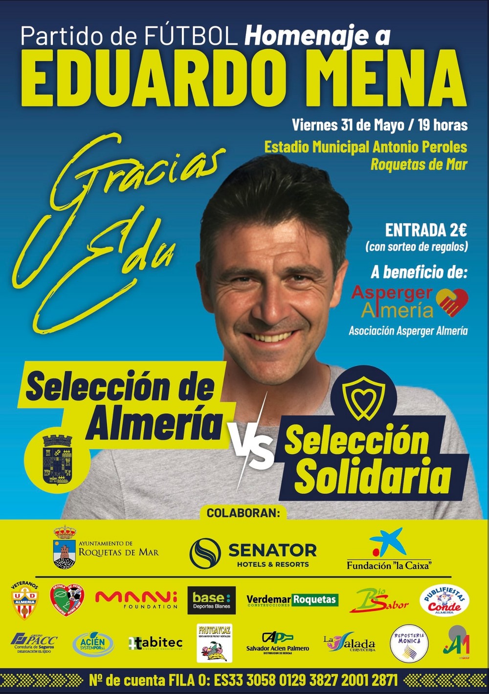 El Estadio Antonio Peroles de Roquetas de Mar acogerá el partido de fútbol en homenaje a Eduardo Mena