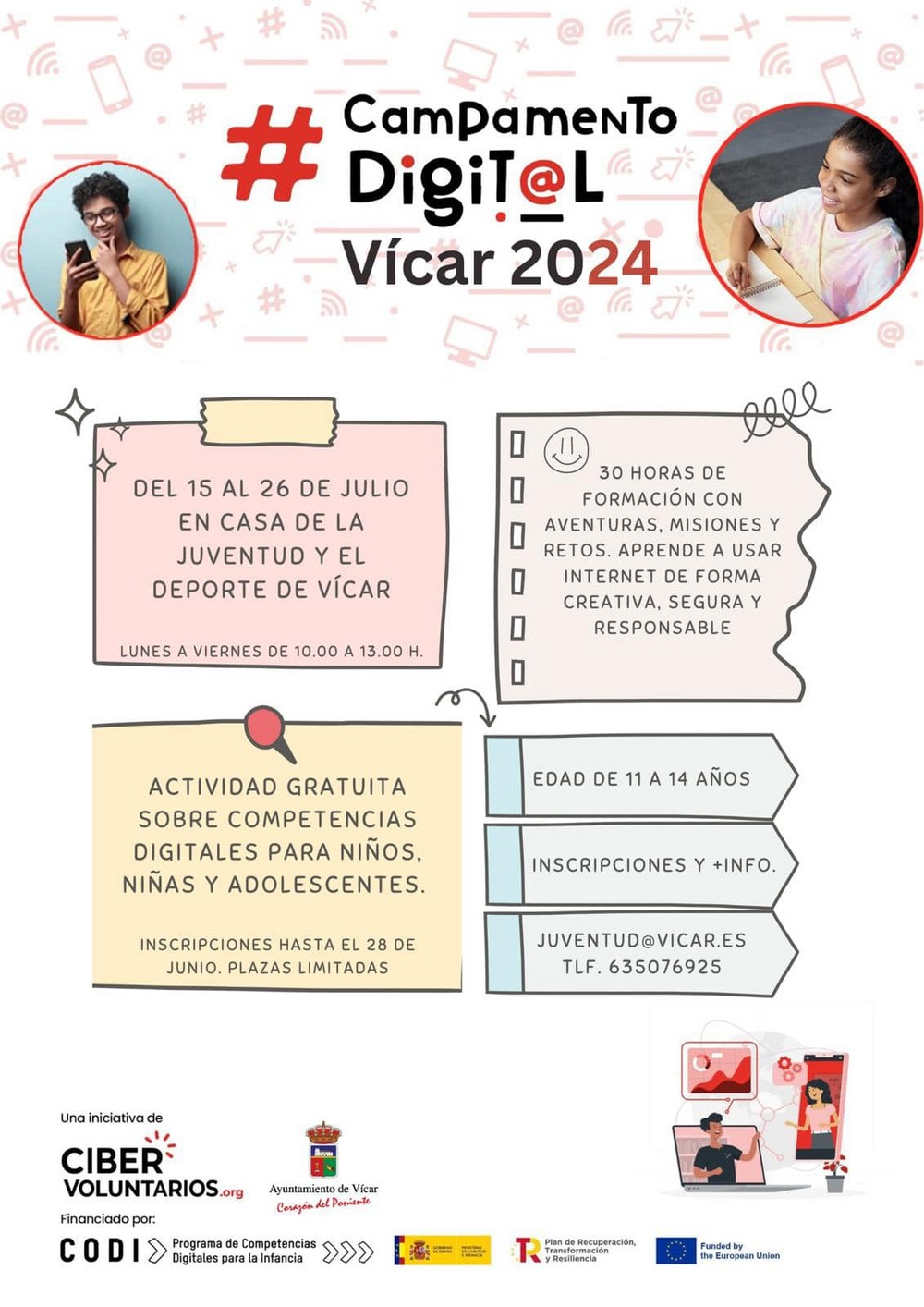 Disponibles las últimas plazas para participar en el I Campamento Digital de Vícar para jóvenes