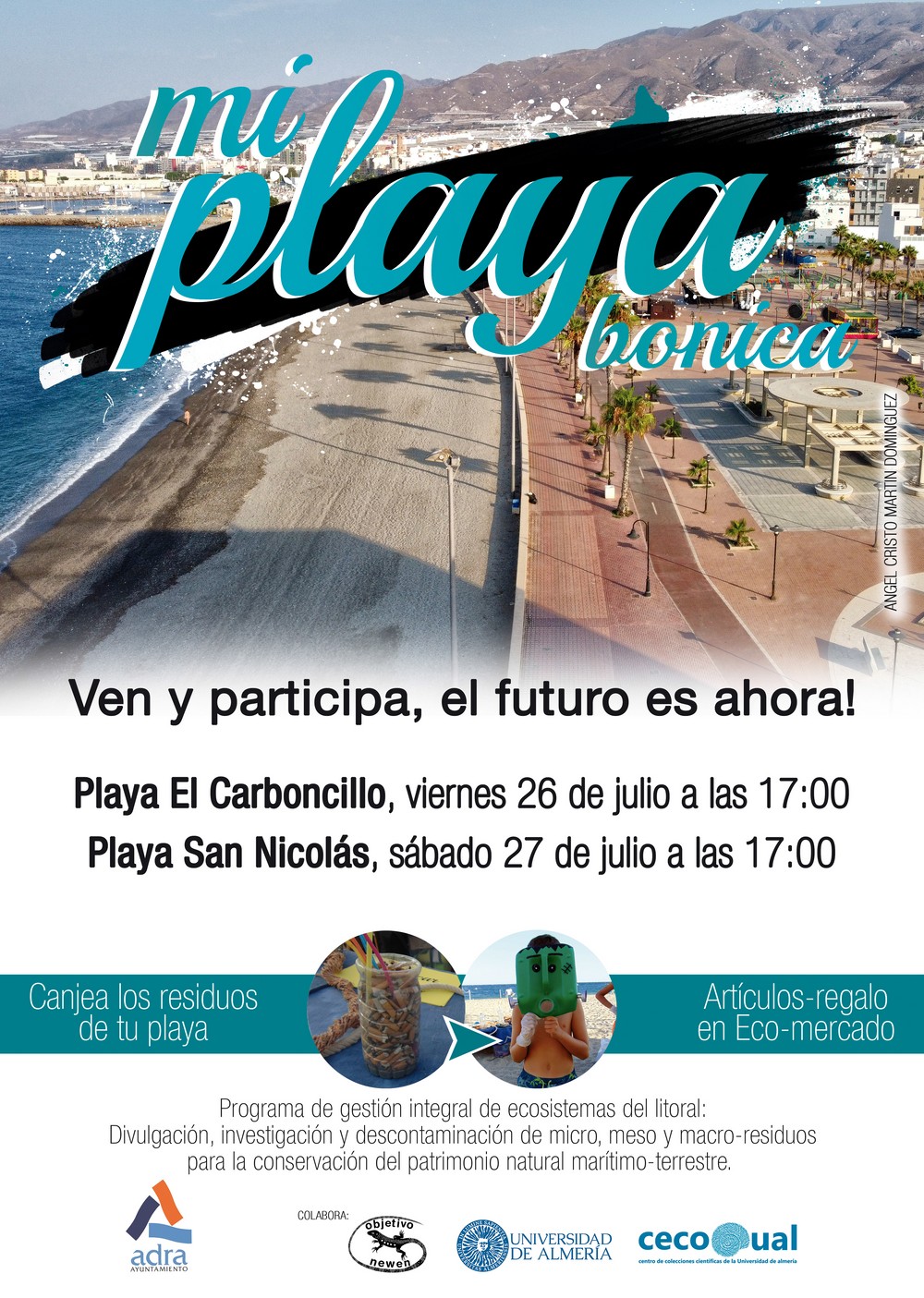 La campaña de educación ambiental ‘Mi Playa Bonica’ vuelve a las playas de Adra los días 26 y 27 de julio