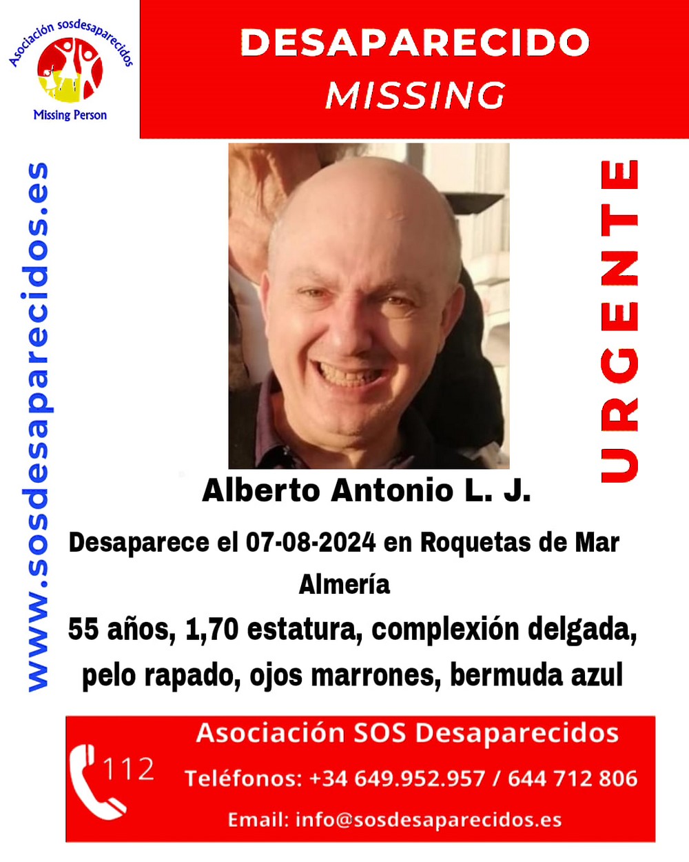 Buscan a un hombre de 55 años desaparecido desde hace casi una semana en Roquetas