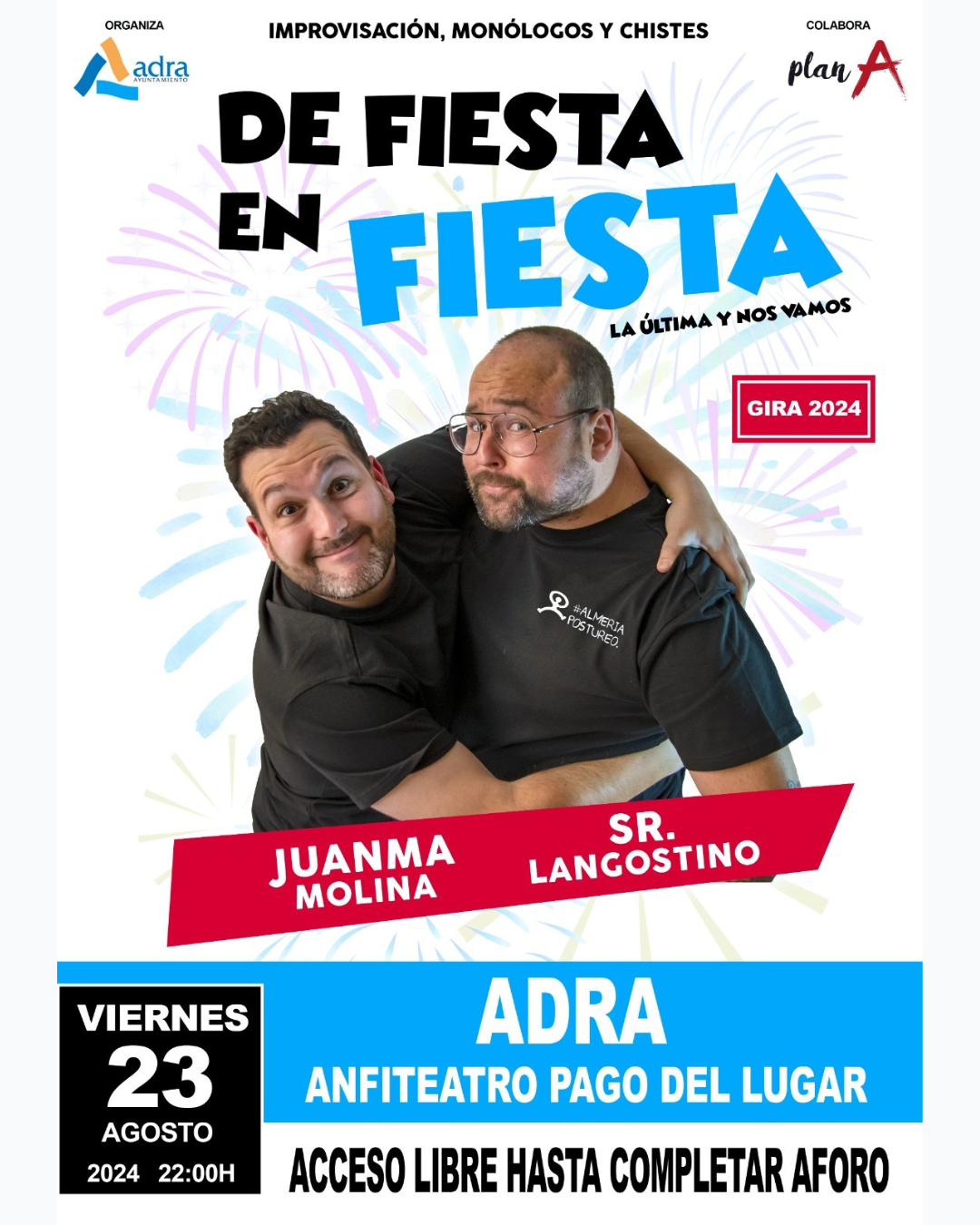 El humor de Sr Langostino y Juanma Molina llega al anfiteatro de Pago del Lugar de Adra el 23 de agosto