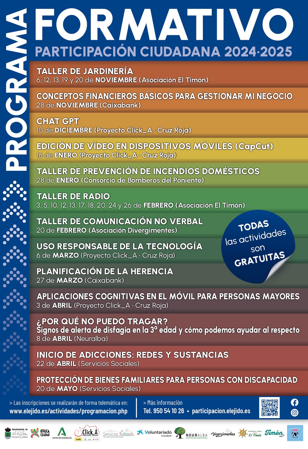 Participación Ciudadana pone en marcha el nuevo programa formativo con trece acciones gratuitas