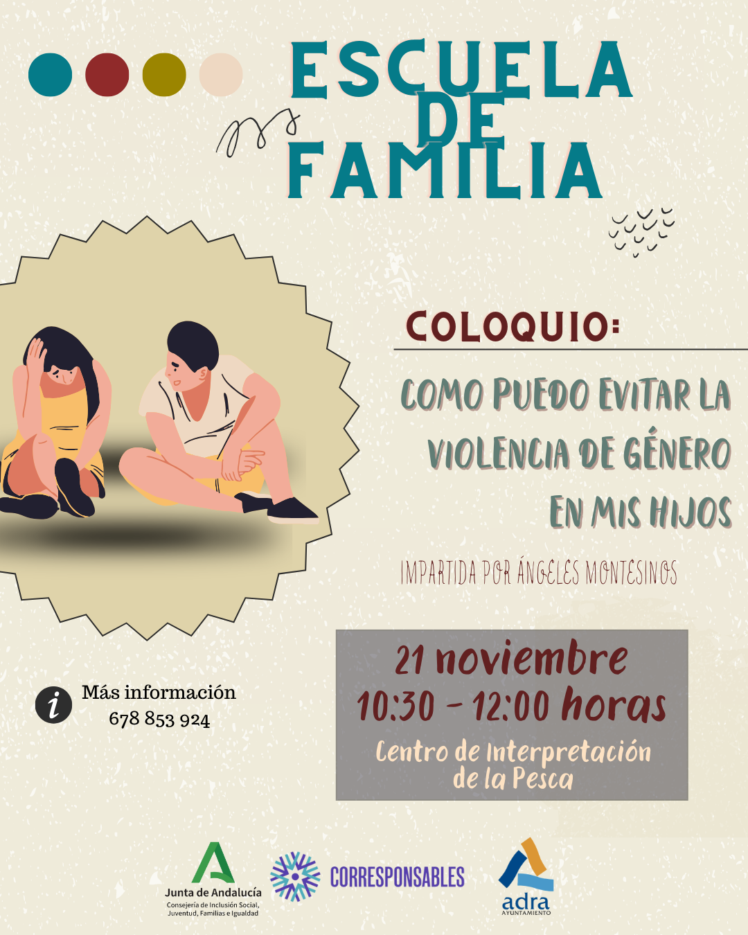 La Escuela de Familia de Adra celebra el 21 de noviembre el coloquio 'Cómo puedo evitar la violencia de género en mis hijos’