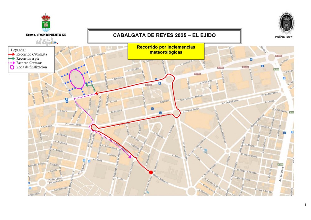 La Cabalgata de los Reyes Magos de El Ejido modifica el recorrido por seguridad ante la previsión de fuerte viento