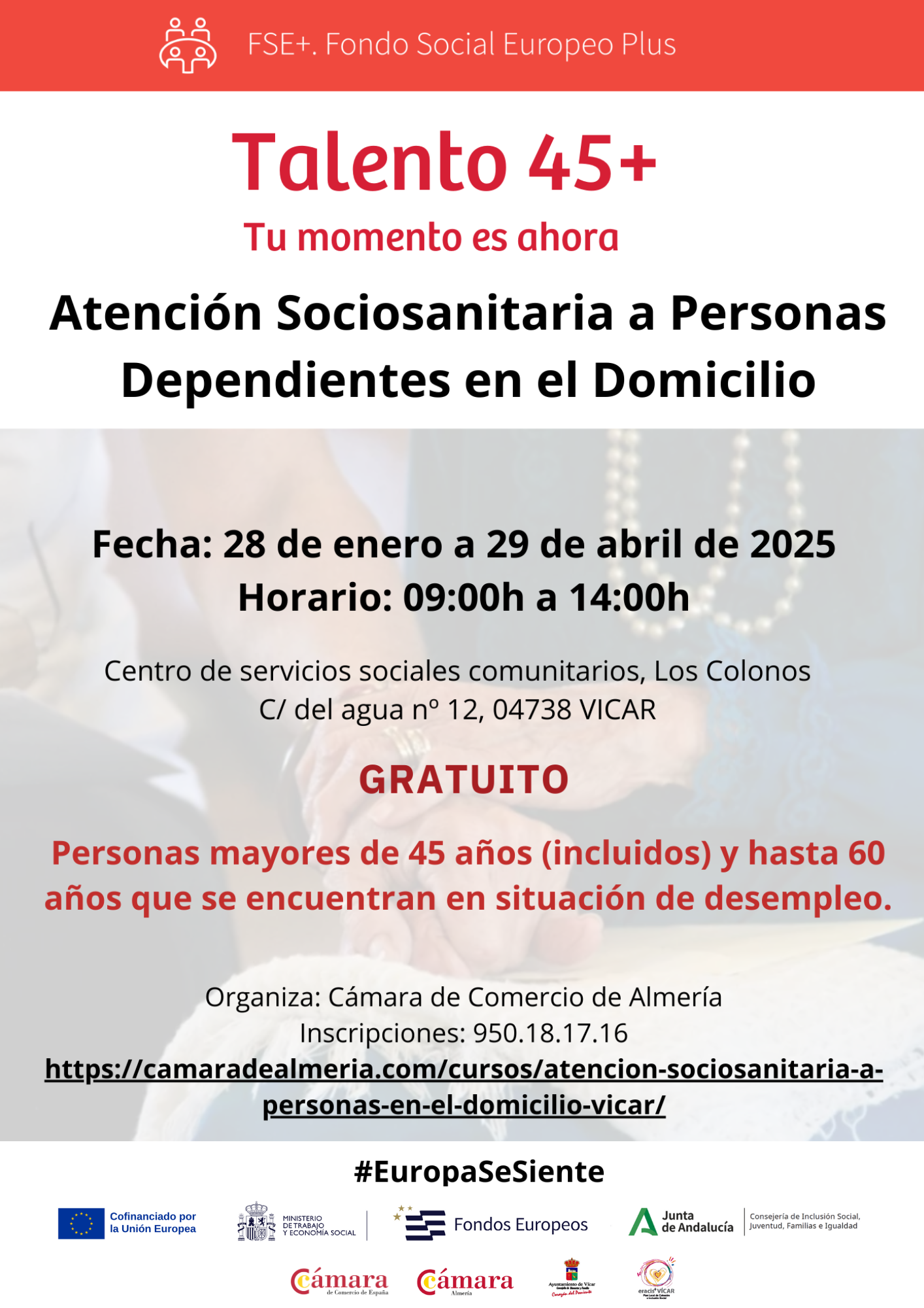 El Programa ERACIS+ del Ayuntamiento de Vícar apuesta por la formación en el ámbito Sociosanitario
