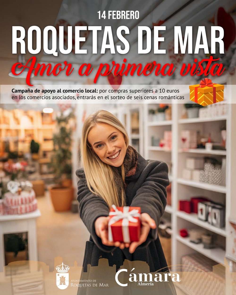 Roquetas organiza la campaña de apoyo al comercio local con motivo del Día de San Valentín