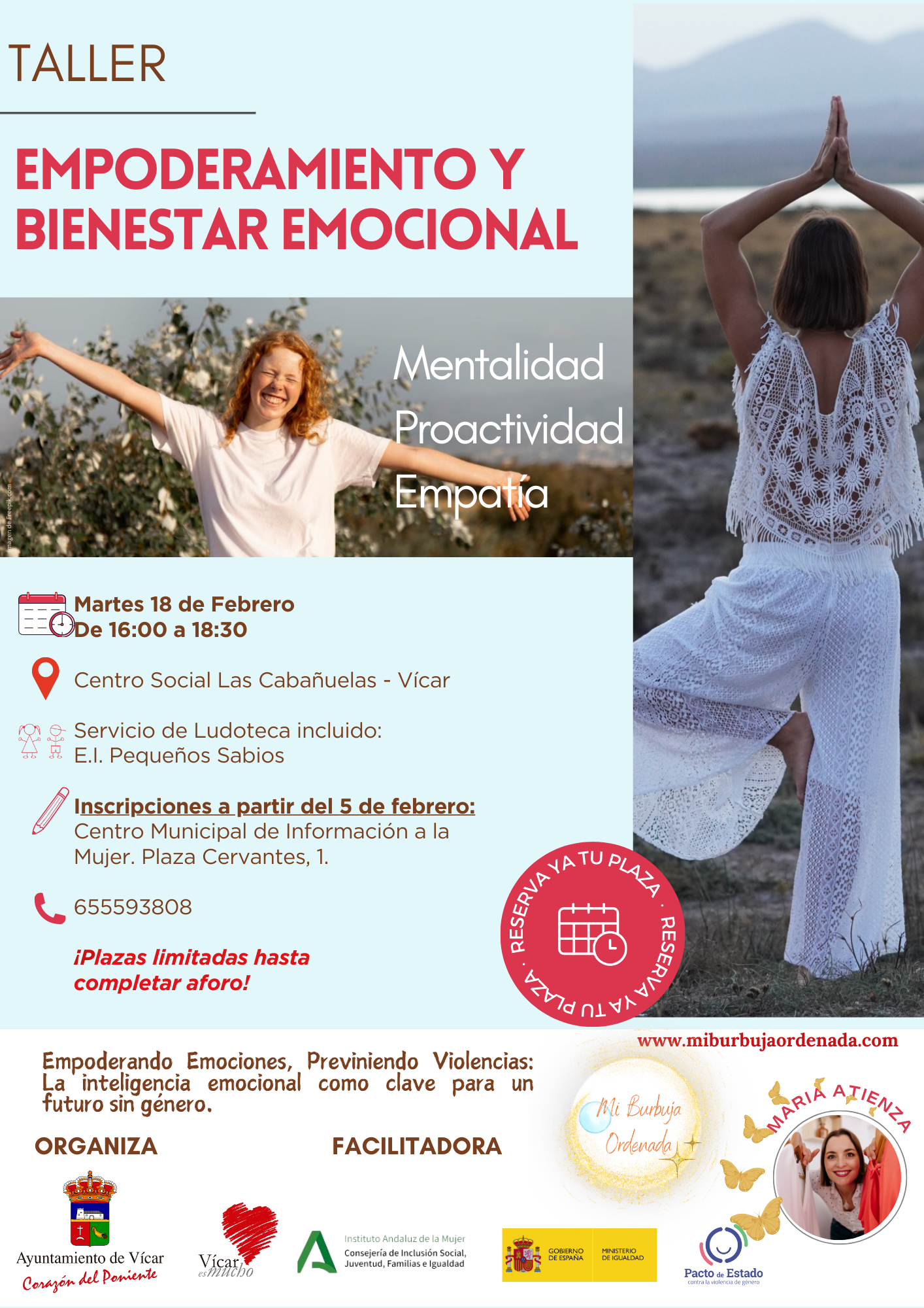 La divulgadora María Atienza impartirá un taller de ‘Empoderamiento y Bienestar Emocional para la Prevención de la Violencia de Género’