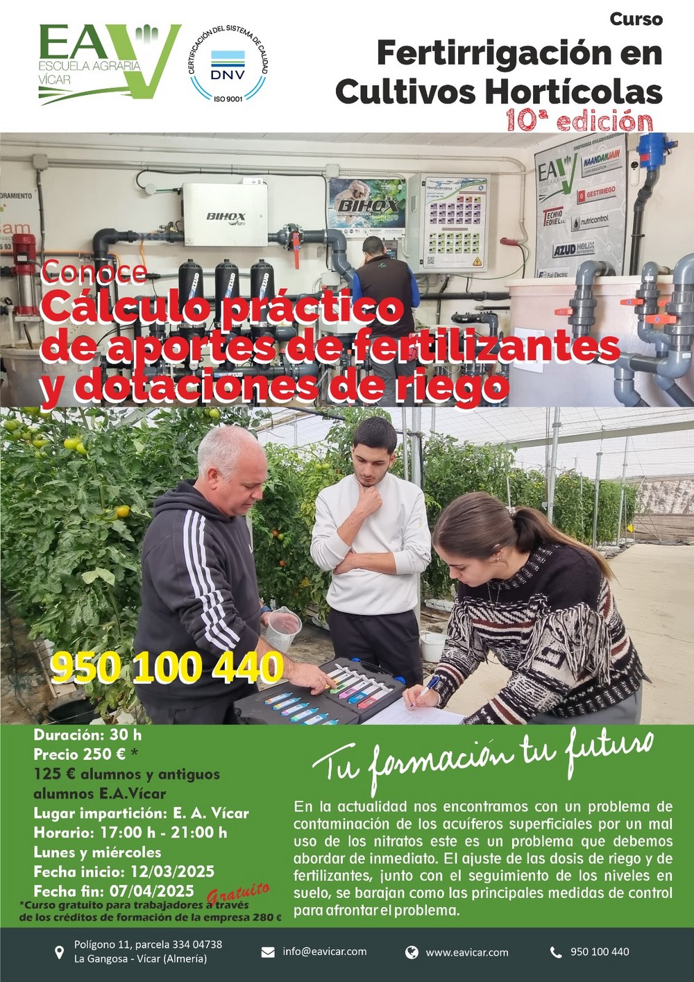 La Escuela Agraria de Vícar programa la décima edición del curso de fertirrigación de cultivos