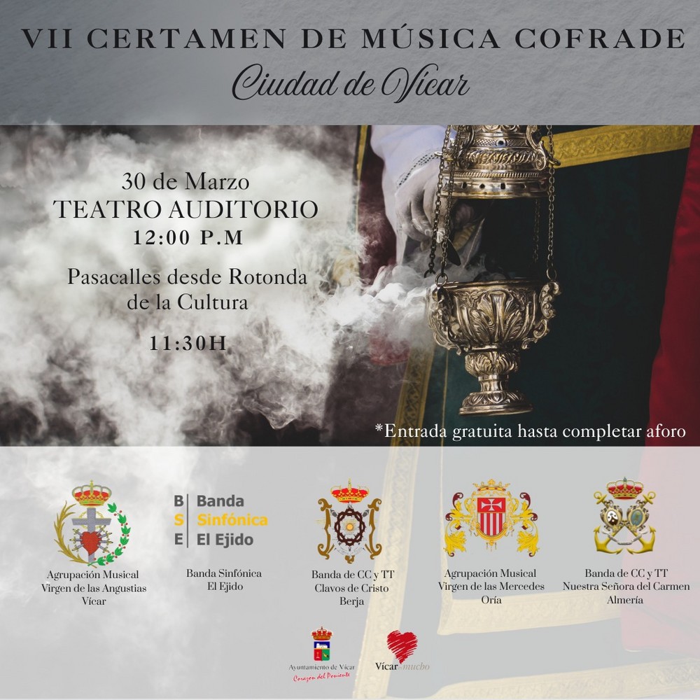 El VII Certamen de Música Cofrade Ciudad de Vícar regresa con más pasión que nunca
