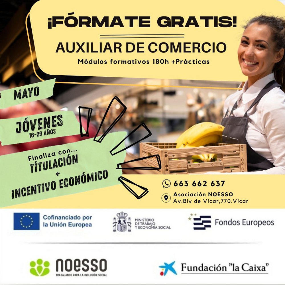 Noesso organiza un Curso de Auxiliar de Comercio para jóvenes, con prácticas en empresas