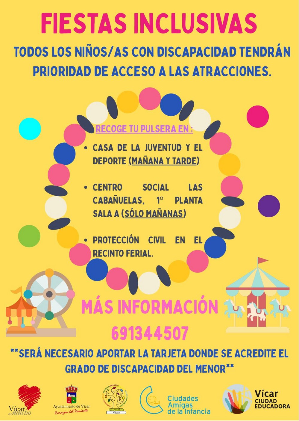 Los niños con discapacidad tendrán pulseras de acceso prioritario en las fiestas de la Puebla de Vícar