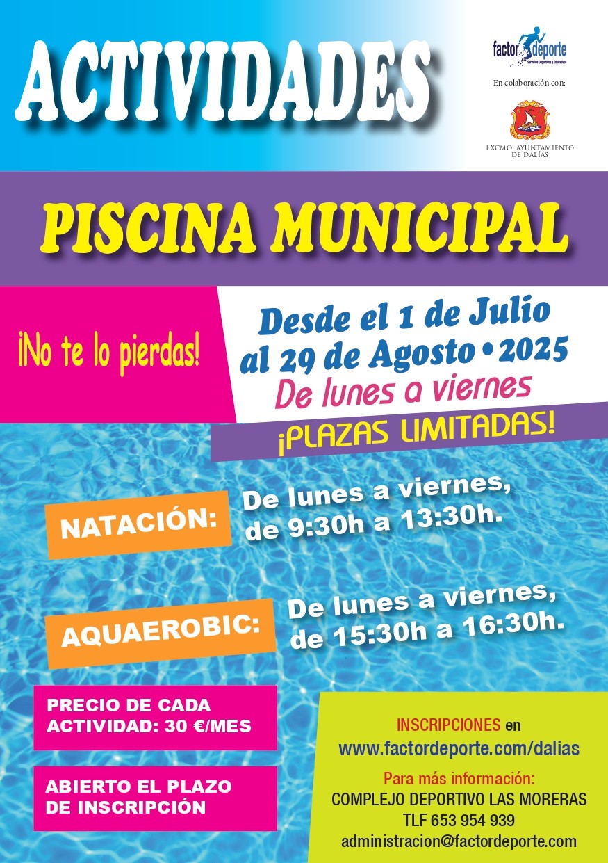 Abierto el plazo de inscripción para los Cursos de Verano de la Piscina Municipal de Dalías