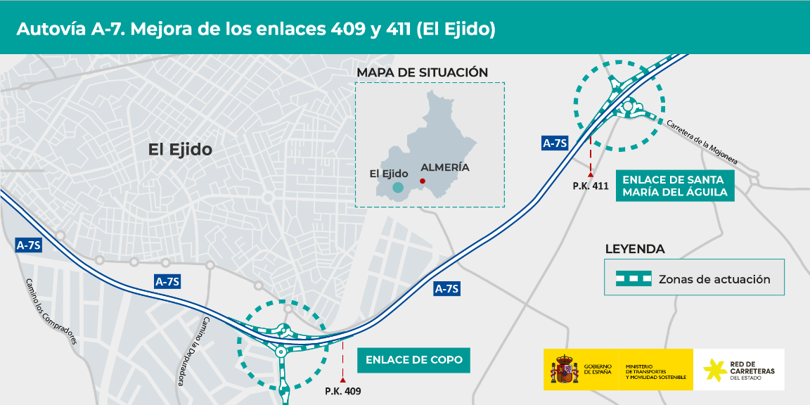 Transportes va a licitar por 13,5 millones de euros la mejora de dos enlaces de la autovía A-7 a su paso por El Ejido